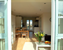 Kitchen and dining room as seen from the garden